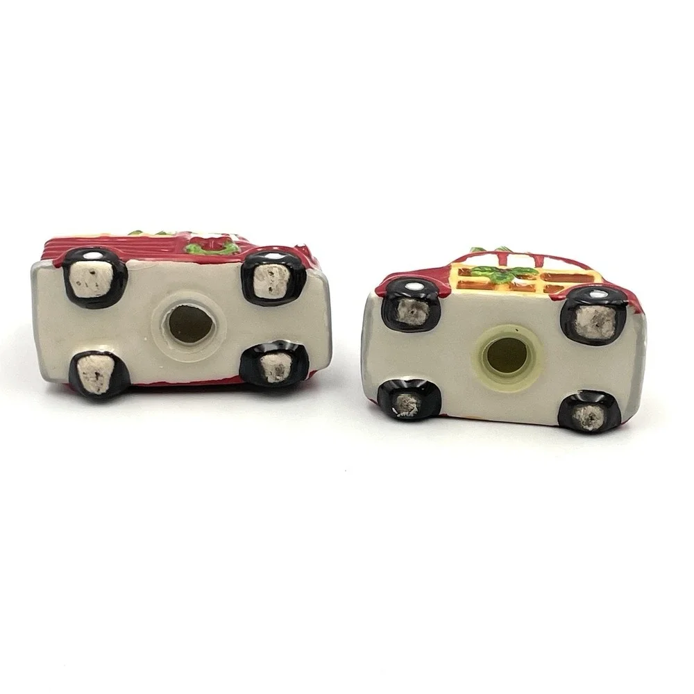 Red Pickup Truck And Car With Christmas Tree‎ Salt & Pepper Shakers Set Ceramic